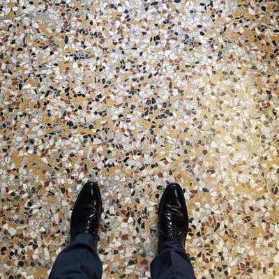 Terrazzo floor before and after restoration