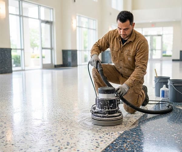 A specialist restoring a terrazzo floor