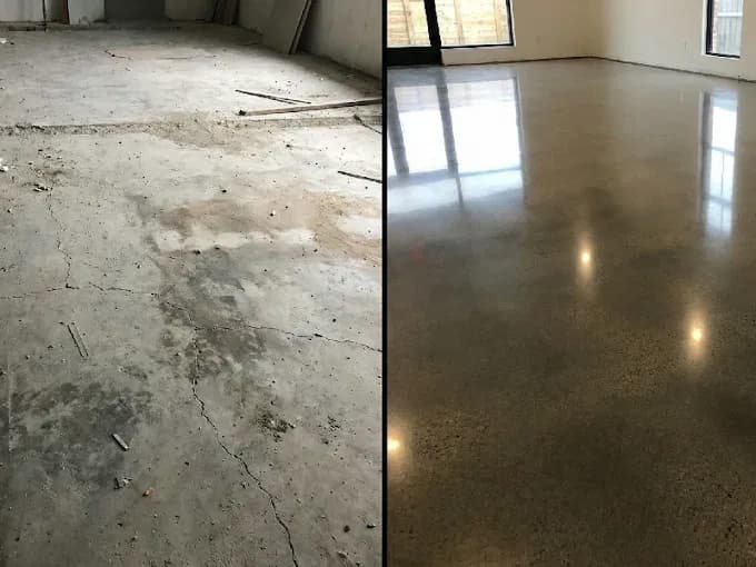 Commercial concrete floor polishing before and after in Tampa