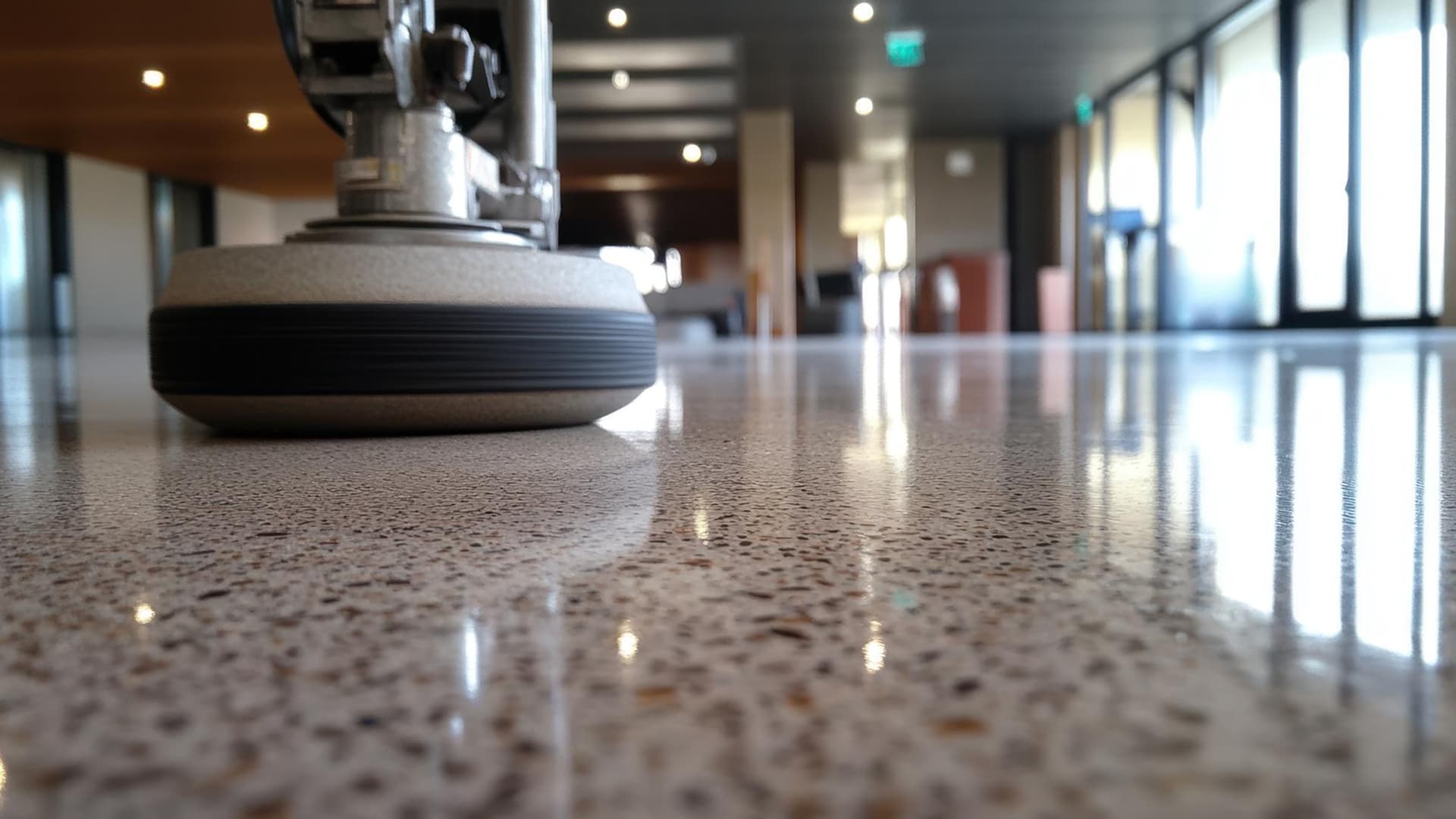 Professional deep cleaning of a terrazzo floor using pH‑neutral products