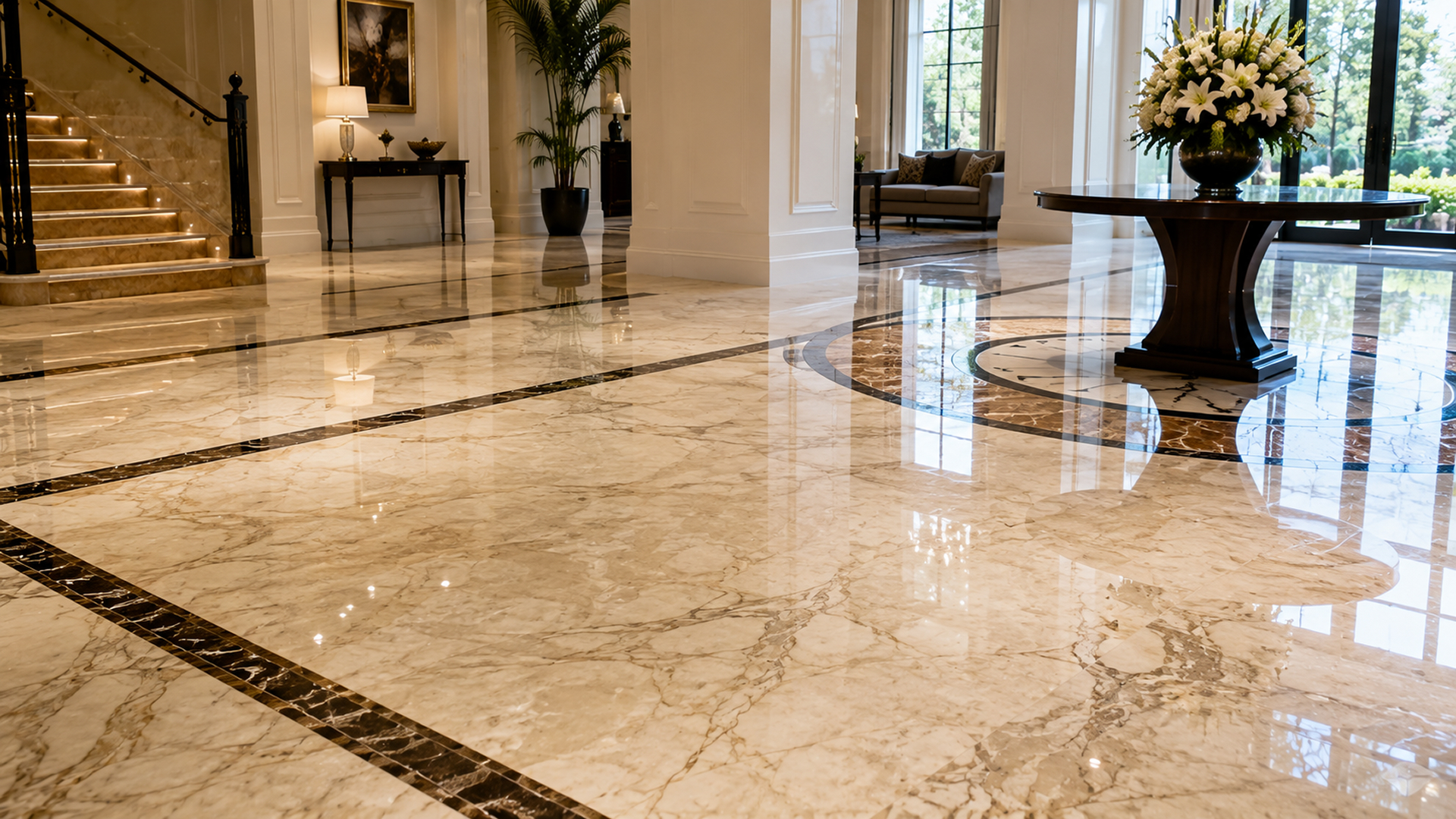 The same type of surface after honing and polishing: an even finish across the room.